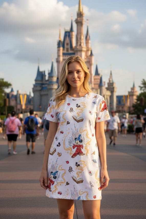 Cute Disney T-Shirt Dress, Comfortable Disney Park Outfit, Magical Print Dress, Disney Trip Outfit, Casual Vacation Dress, Gift for Her