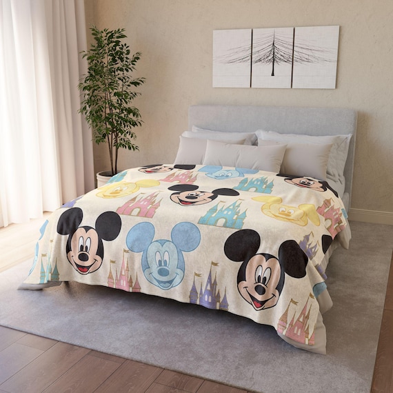 Retro Disney inspired Mickey Mouse Pattern Blanket | Castle Icons, Pastel Character Faces