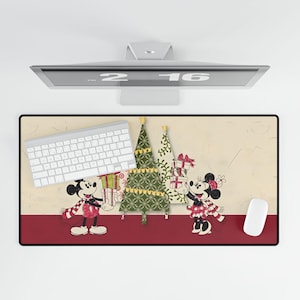 Christmas Desk Mat with Mickey & Minnie, Holiday Mouse Pad, Festive Office Decor, Gift for Disney Fans, Cute Workspace Accessory