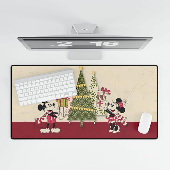 Christmas Desk Mat with Mickey & Minnie, Holiday Mouse Pad, Festive Office Decor, Gift for Disney Fans, Cute Workspace Accessory