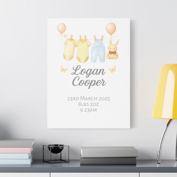 Personalized Baby Canvas Art Print, Nursery Decor, Custom Wall Art, Baby Shower Gift, Newborn Keepsake