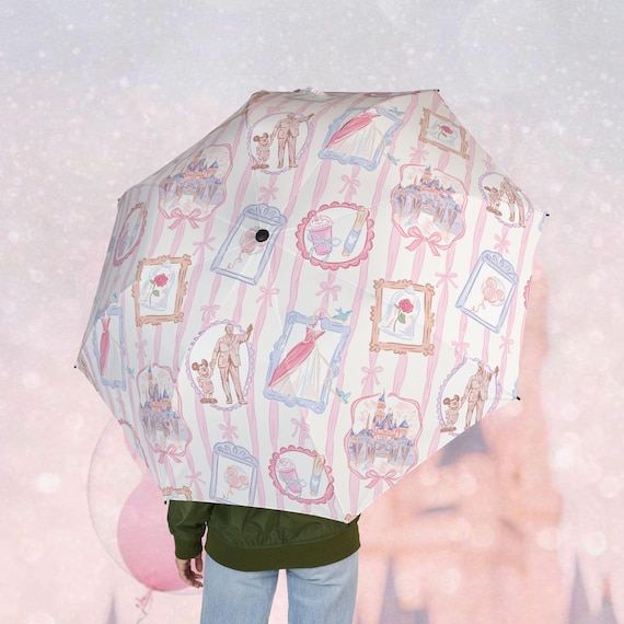 Disney Parks Mickey Walt Fairytale Portraits Pattern Umbrella Foldable Semi-Automatic Umbrella