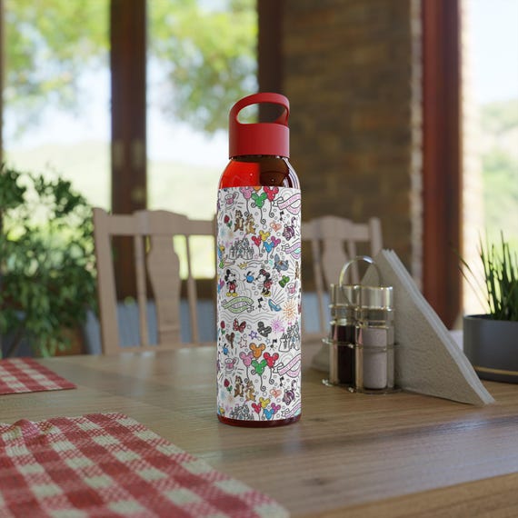 Water Bottle, Disney Cute Art Inspired Parks Day Drink Container, Disneyland Disneyworld Gift, Pink Blue Purple Hiking Gym Flask, Vacation