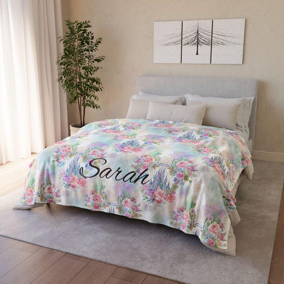 Watercolor Disney Castle Floral Pattern Blanket | Pastel Roses & Wildflowers Polyester Throw