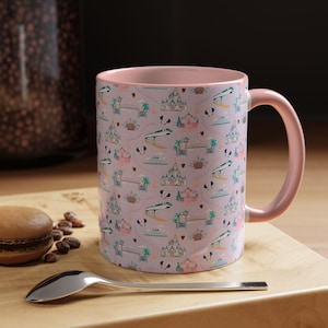Tazza da caffè con motivo DisneyWorld Happiest Place on Earth, rosa o blu, 11 oz, personalizzata