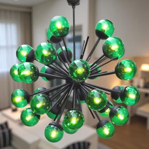 Murano Jewel Green Sputnik Chandelier – Mid-Century Modern Light Fixture – Artistic Glass Globe Pendant – Gift for Stylish Homeowners