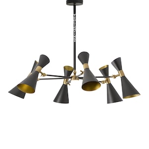 6-Light Raw Brass Chandelier, Stilnovo Style Ceiling Light, Modern Mid-Century Statement Fixture, Sputnik Chandelier