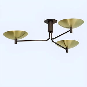 Lustre Sputnik de latão moderno de meados do século, luminária embutida com 3 luzes, luminária de teto Sputnik de latão bruto, iluminação minimalista, decoração retrô