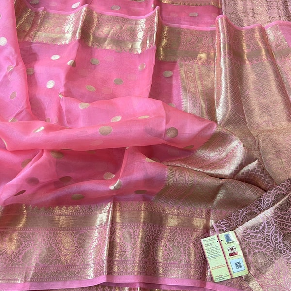 Banarasi Kora Orgenza Saree with Stitched Blouse | Kora Silk saree | Banarasi organza saree | Banarasi Orgenza Silk saree | Banarasi saree |