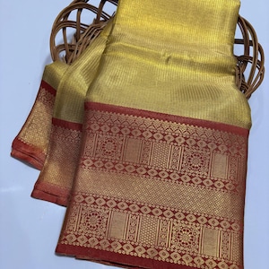 Celebrity inspired Banarasi Soft Gold Jaal Pattern Tissue Silk Saree | Wedding Party Wear | Elegant Festive & Bridal Wear | Gifts
