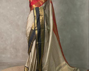 Kanjivaram Tissue Check Silk Saree: Banarasi Wedding Style