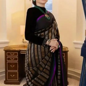 Black Banarasi Cotton Tissue Silk Saree: Nita Ambani Inspired Wedding Wear