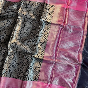 Black Banarasi Cotton Tissue Silk Saree: Elegant Wedding & Party Wear