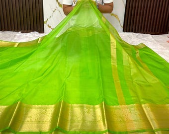 Banarasi-organza-zijden sari met blousestuk: designer damessari