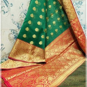 Handmade Soft Organza Silk Banarasi Saree: Bhutta Embroidery
