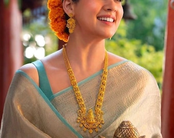 Sea Green Kanjivaram Tissue Silk Saree: Wedding Sari with Tassels
