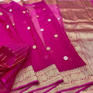 Banarasi Kora Silk Saree: Handloom Sona Rupa Kaduwa Meenakari Buttas, Dyeable