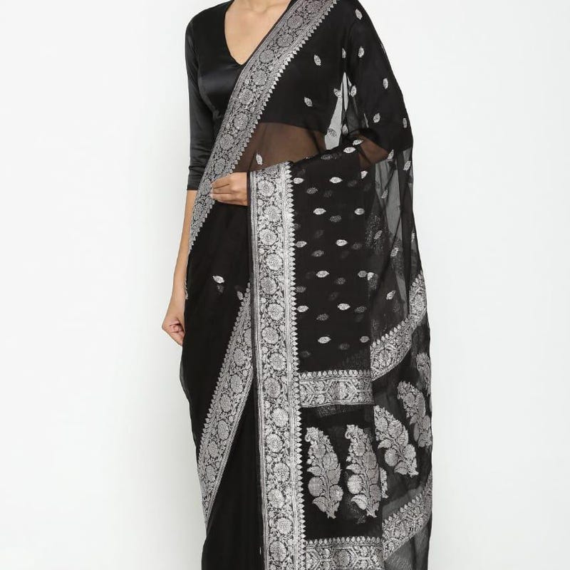 Hibana Black Georgette Banarasi One Minute Saree main image 0