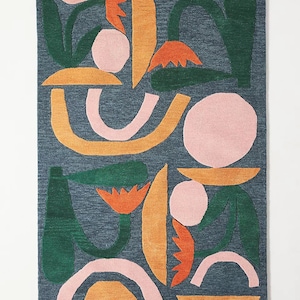 Tufted Take Shape Rug Hand-Tufted Floral Handmade Wool -  for Area Bedroom Aesthetics, Living Room, Kitchen, Hallway 5x8 6x9