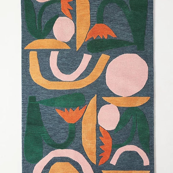 Tufted Take Shape Rug Hand-Tufted Floral Handmade Wool -  for Area Bedroom Aesthetics, Living Room, Kitchen, Hallway 5x8 6x9