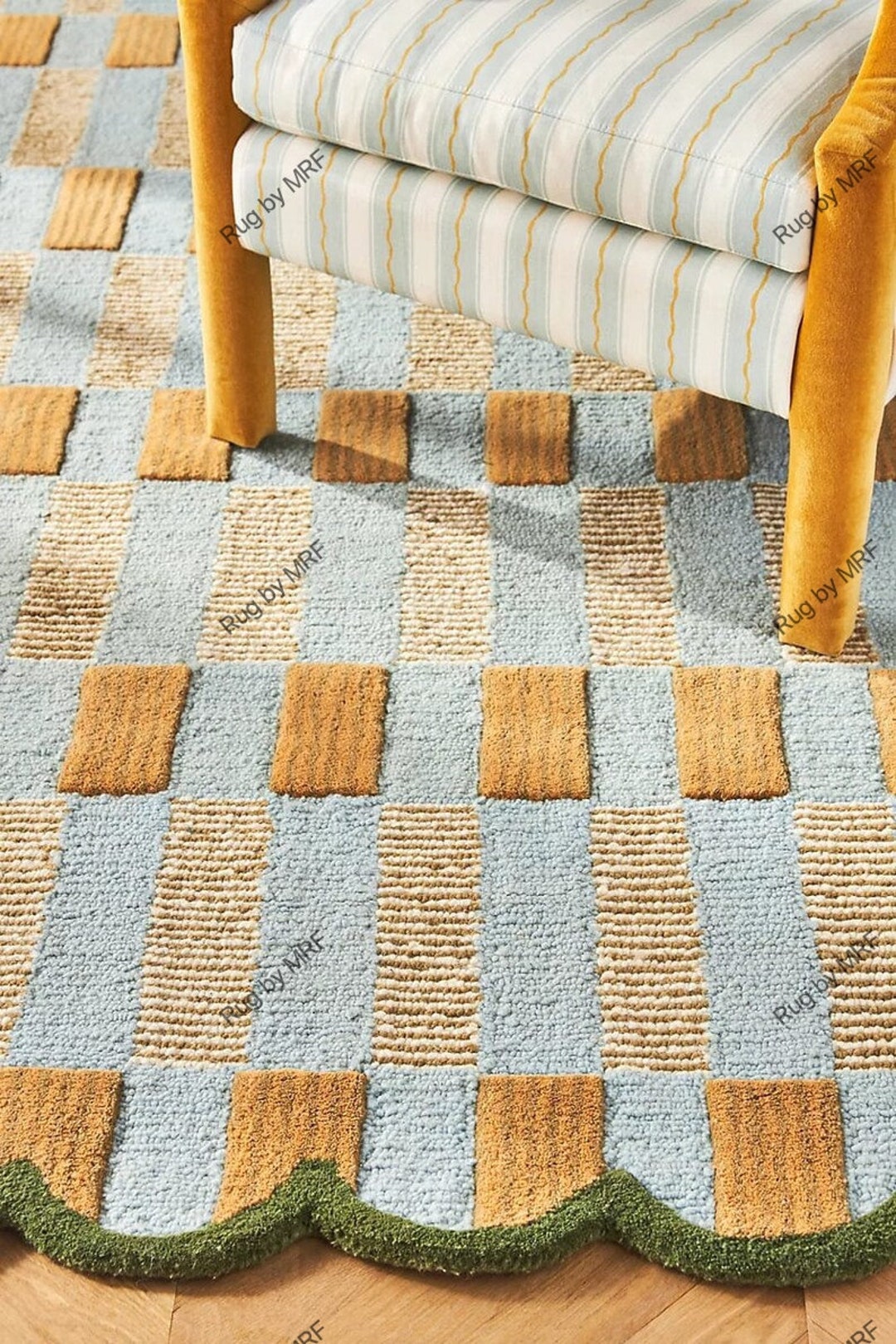 Hand Tufted Plaid Wool Rug Area Rug Custom Handmade Carpet for Living Room, Carpet for Bedroom