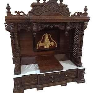 Wooden Temple, Indian Puja Mandir, Handmade Hindu Prayer Altar, Traditional Home Temple for Worship, Beautiful Wooden Religious Decor