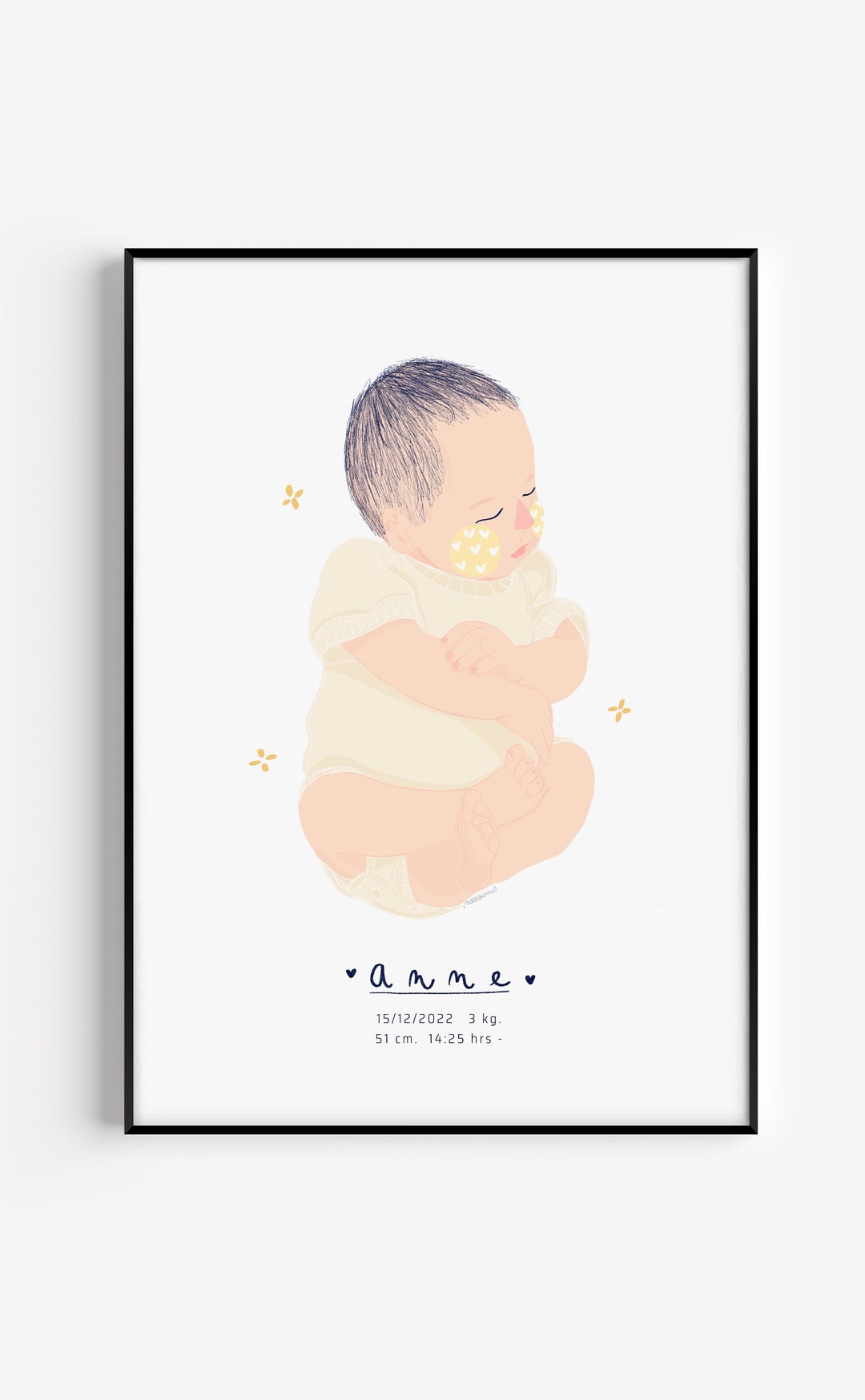 Personalized Baby Portrait Illustration: Nursery Art Print (digital Art ...