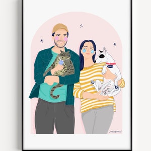 Valentine's Day Special - Digital File Only - Custom Family Portrait - custom couple portrait - couple drawing - Engagement portrait print