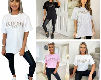 Damen Crew Neck Paris Slogan Bedrucktes T-Shirt Damen Kurzärmeliges Oversize Casual T-Shirt