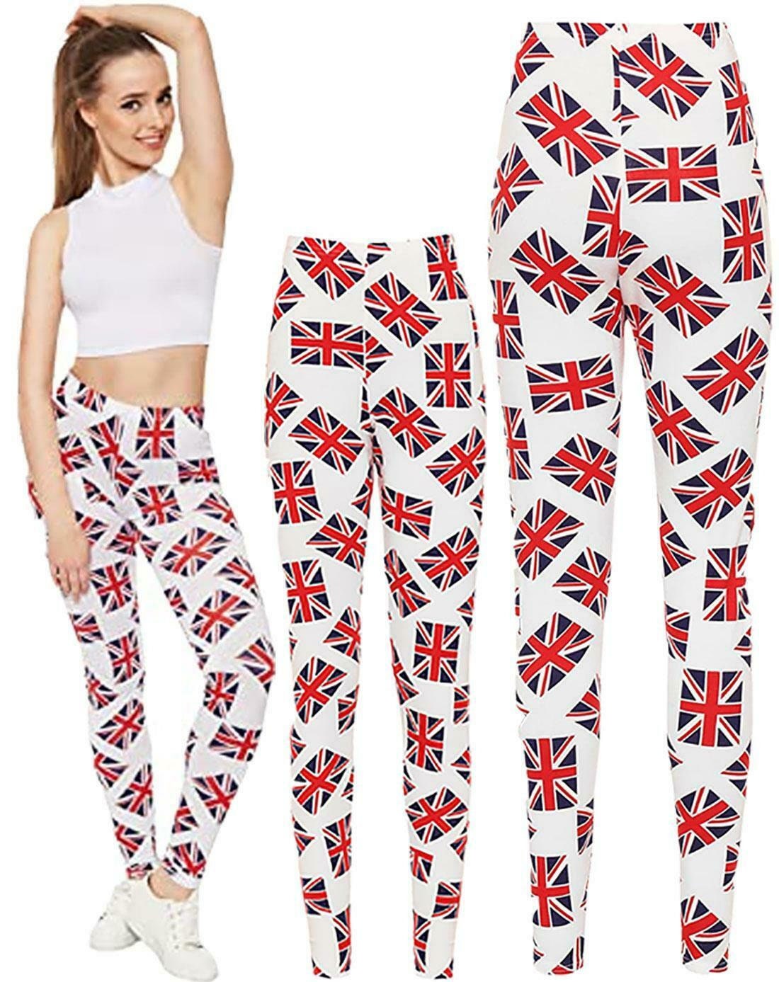 Ladies Union Jack United Kingdom Flag Printed Trousers Womens