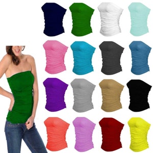 Ladies Plain Strapless Ruched Boobtube Top Womens Sleeveless Bandeau Vest Top