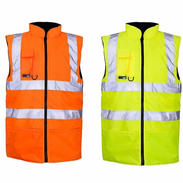 Adults High Visibility Reversible Fleece Body Warmer Mens Sleeveless Safety Zip Up Jacket