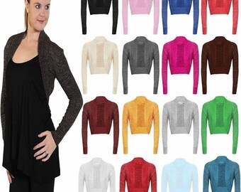 Ladies Long Sleeve Knitted Bolero Shrug Top Womens Open Front Cropped Cardigan