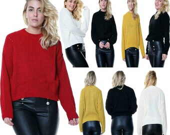 Ladies Long Sleeve Cable Knitted Jumper Womens Chunky Knit Sweater Top