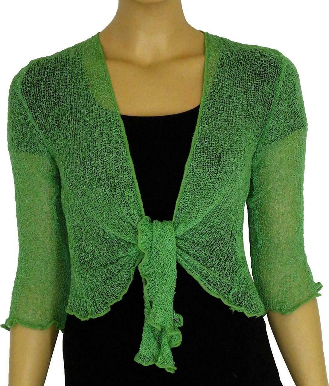 Ladies Open Front Knitted Tie up Shrug Womens 3/4 Sleeve Plain Etsy UK