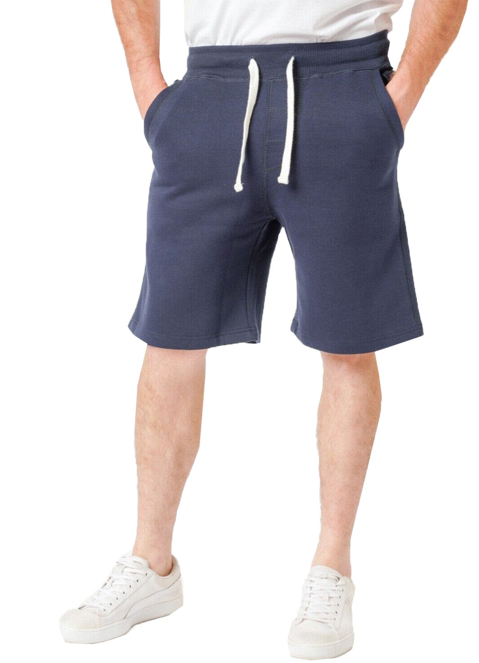 Mens Plain Drawstring Jogging Shorts Adults Zip Pocket Polycotton