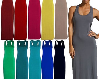 Ladies Sleeveless Racer Back Maxi Dress Womens Plain Party Wear Dress Plus Size