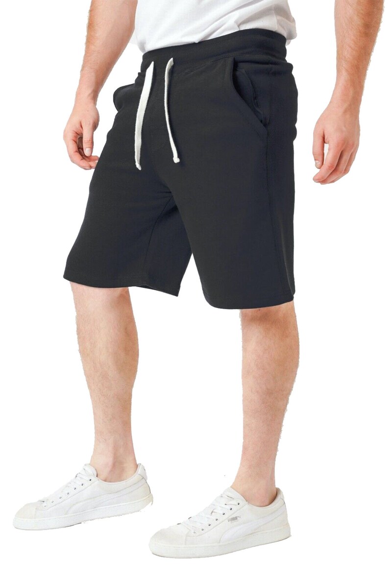 Mens Plain Drawstring Jogging Shorts Adults Zip Pocket Polycotton