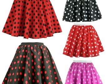 Meisjes Flared Polka Dot Midi Rok Childs Rock and Roll 80s Thema Party Wear Rok