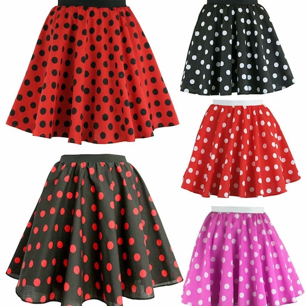 Girls Flared Polka Dot Midi Skirt Childs Rock and Roll 80s Theme Party Wear Skirt