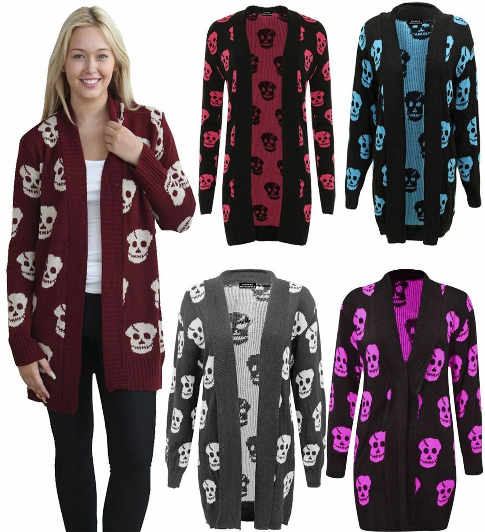 Ladies Skull Print Knitted Halloween Cardigan Womens Long Etsy UK