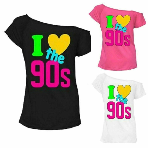 Womens I Love The 90s Printed T-Shirt Top Ladies 90s Fancy Dress Club Party Wear Tees