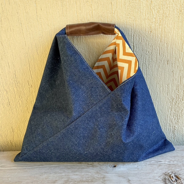 Japanese Origami Bento Bag Lined Reversible