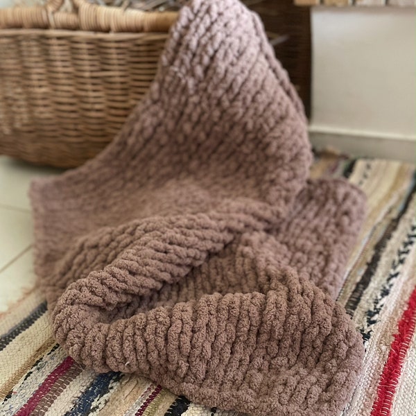 Couverture de Bébé Tricot Taupe Chunky