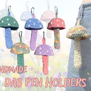 Mushroom Dab Pen Holder with Carabiner | pastel, handmade, & crocheted