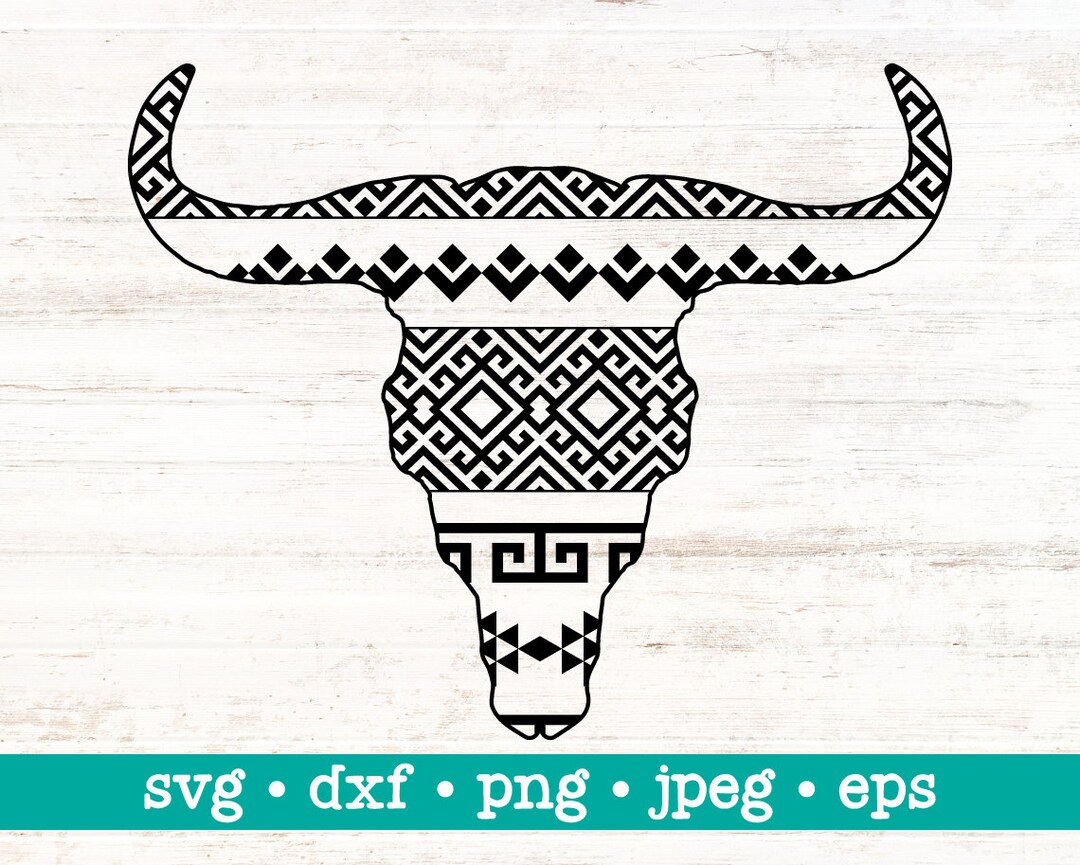 Cow Skull With Aztec Pattern Farmhouse, Country Farm, Cow Skull Cut ...