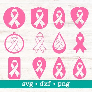 Orecchino cancro svg, Orecchino cancro dxf, Faux orecchino tagliato file, Cancer awareness ribbon earring png, Cancer earring cut file, Uso commerciale
