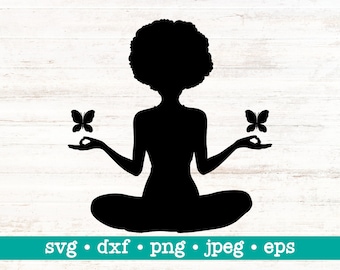 Afro yoga svg, Afro yoga png, Afro svg, Meditation lotus pose svg, Afro svg, Yoga svg, Zen svg, Yoga lotus svg, Black history month svg