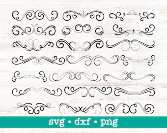 Oramental text dividers svg, Flourish svg, Flourish bundle svg, Swoosh svg, Swashes svg, Swirl svg, Swirly flourishes svg, Squiggly svg