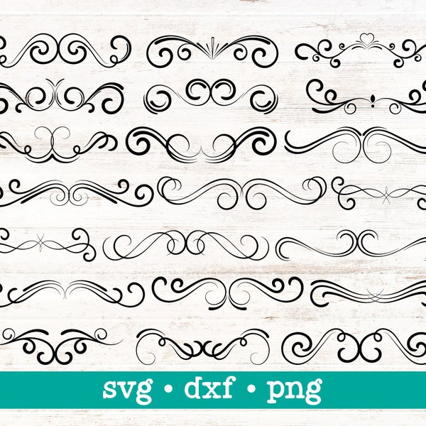 Oramental text dividers svg, Flourish svg, Flourish bundle svg, Swoosh svg, Swashes svg, Swirl svg, Swirly flourishes svg, Squiggly svg